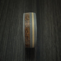 Titanium and Tan Dinosaur Bone Ring with 14K Yellow Gold Custom Made Fossil Band