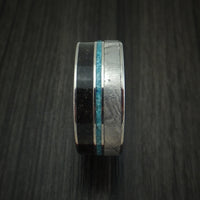 Titanium Black Dinosaur Bone and Gibeon Meteorite Ring with Turquoise Inlay Custom Made Fossil Band