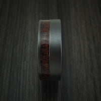 Black Zirconium and Red Dinosaur Bone Ring Custom Made Fossil Band