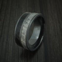 Black Titanium Black Dinosaur Bone and Gibeon Meteorite Ring Custom Made Fossil Band