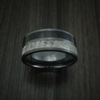 Black Titanium Black Dinosaur Bone and Gibeon Meteorite Ring Custom Made Fossil Band