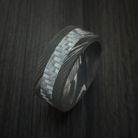Damascus Steel and Carbon Fiber Ring Custom Made Band