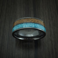 Black Zirconium Tan Dinosaur Bone and Turquoise Ring Custom Made Fossil Band