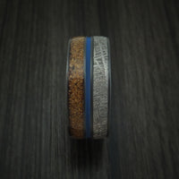 Black Zirconium Tan Dinosaur Bone and Gibeon Meteorite Ring with Cerakote Inlay Custom Made Fossil Band