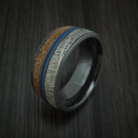 Black Titanium Tan Dinosaur Bone and Gibeon Meteorite Ring with Cerakote Inlay Custom Made Fossil Band