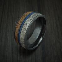 Black Zirconium Tan Dinosaur Bone and Gibeon Meteorite Ring with Cerakote Inlay Custom Made Fossil Band