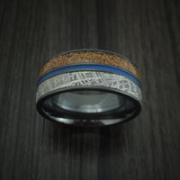 Black Titanium Tan Dinosaur Bone and Gibeon Meteorite Ring with Cerakote Inlay Custom Made Fossil Band