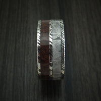 Kuro Damascus Steel Red Dinosaur Bone and Gibeon Meteorite Ring Custom Made Fossil Band