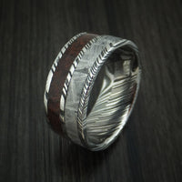 Kuro Damascus Steel Red Dinosaur Bone and Gibeon Meteorite Ring Custom Made Fossil Band