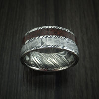 Kuro Damascus Steel Red Dinosaur Bone and Gibeon Meteorite Ring Custom Made Fossil Band