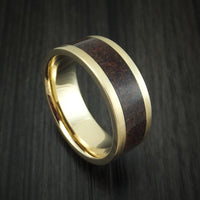 14K Yellow Gold and Red Dinosaur Bone Ring Custom Made Fossil Band
