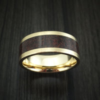 14K Yellow Gold and Red Dinosaur Bone Ring Custom Made Fossil Band