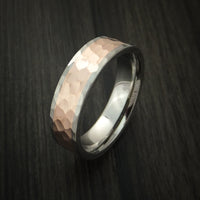 Titanium Ring Classic Hammer Style with 14k Rose Gold Inlay Wedding Band Any Size and Finish 3-22