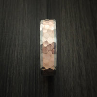 Titanium Ring Classic Hammer Style with 14k Rose Gold Inlay Wedding Band Any Size and Finish 3-22