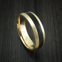 14K Yellow Gold and Black Dinosaur Bone Ring Custom Made Fossil Band