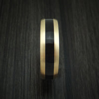 14K Yellow Gold and Black Dinosaur Bone Ring Custom Made Fossil Band