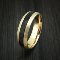 14K Yellow Gold and Black Dinosaur Bone Ring Custom Made Fossil Band