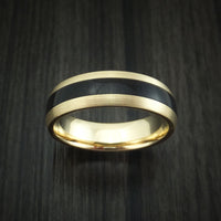 14K Yellow Gold and Black Dinosaur Bone Ring Custom Made Fossil Band