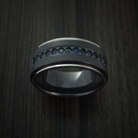 Black Zirconium Band with 14K White Gold Edges and 12 Beautiful Sapphires