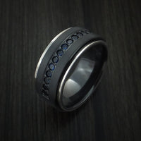 Black Zirconium Band with 14K White Gold Edges and 12 Beautiful Sapphires