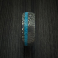 Damascus Steel Ring with Turquoise Inlay Custom Made Band