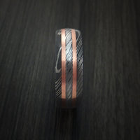 Damascus Steel Ring with Copper Inlays and Kauri Hard Wood Sleeve