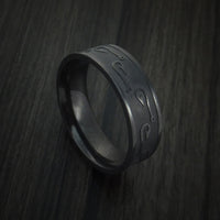 Black Zirconium Fish Hook Design Ring Custom Made Fishing Band