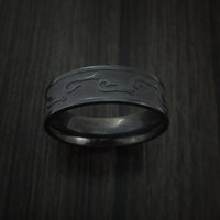 Black Zirconium Fish Hook Design Ring Custom Made Fishing Band