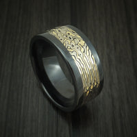 Black Zirconium and Yellow Gold Mokume Shakudo Hammered Ring Custom Made Band