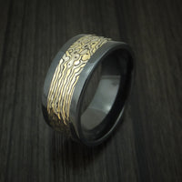 Black Zirconium and Yellow Gold Mokume Shakudo Hammered Ring Custom Made Band