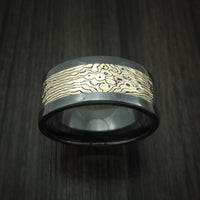 Black Zirconium and Yellow Gold Mokume Shakudo Hammered Ring Custom Made Band
