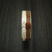 14K Yellow Gold Eternity Diamond Band with Desert Ironwood Burl Inlay Custom Made Ring