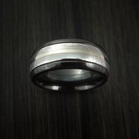 Black Titanium and Damascus Steel Band 14K White Gold Center Custom Made Ring