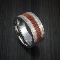 Titanium with 14K Rose Gold and Cocobolo Hardwood Hammered Ring Custom Made Band