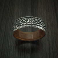 Damascus Steel Celtic Knot Band with Whiskey Barrel Wood Sleeve Custom Made