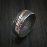 Damascus Steel Ring with Diagonal Rose Gold Mokume Inlay Custom Made