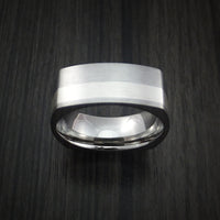 Titanium Ring with Silver Inlay Square Band any Sizing from 3-22 Modern Design