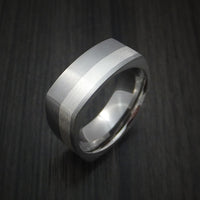 Titanium Ring with Silver Inlay Square Band any Sizing from 3-22 Modern Design