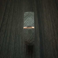 Damascus Steel Hammered Ring with 14K Rose Gold Inlay and Sleeve Custom Made Band