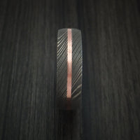 Damascus Steel Ring with Copper Inlay and Anodized Titanium Interior Sleeve Custom Made Band
