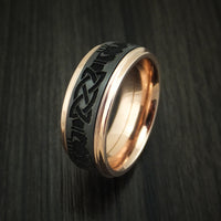 14K Rose Gold and Black Zirconium Celtic Claddagh Band Custom Made Ring