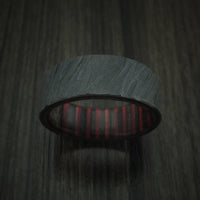 Black Titanium Tree Bark Ring with Applejack Wood Sleeve Custom Made Band