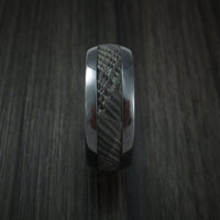 Black Zirconium and Damascus Steel Ring with Tree Bark Carved Band Custom Made