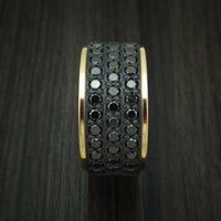 Black Zirconium Ring with 18K Yellow Gold and 44 Beautiful Black Diamonds Custom Made Band