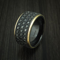 Black Zirconium Ring with 18K Yellow Gold and 44 Beautiful Black Diamonds Custom Made Band