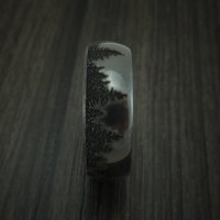 Black Titanium Ring with Tree Design and Hardwood Sleeve Custom Made Band