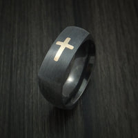 Black Titanium and 14K Yellow Gold Christian Cross Ring Custom Made Band