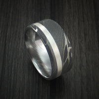 Damascus Steel and Silver Inlay Ring Custom Made Band