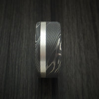 Damascus Steel and Silver Inlay Ring Custom Made Band