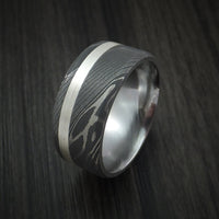 Damascus Steel and Silver Inlay Ring Custom Made Band